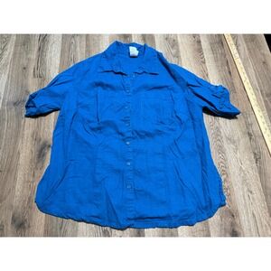 Just My Size Shirts Women Size 1X Teal Star Shirt Short Sleeve Button Up